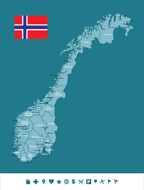 illustrazioni stock, clip art, cartoni animati e icone di tendenza di norvegia infografica mappa - map of norway