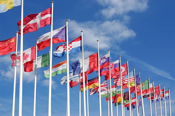 World Flags Blowing In The Wind stock photo
