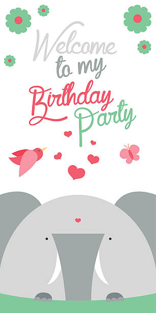 Happy birthday invitation with cute elephant vector Happy birthday invitation with cute elephant vector. Funny hand drawn elephant illustration. elephant ear plant stock illustrations