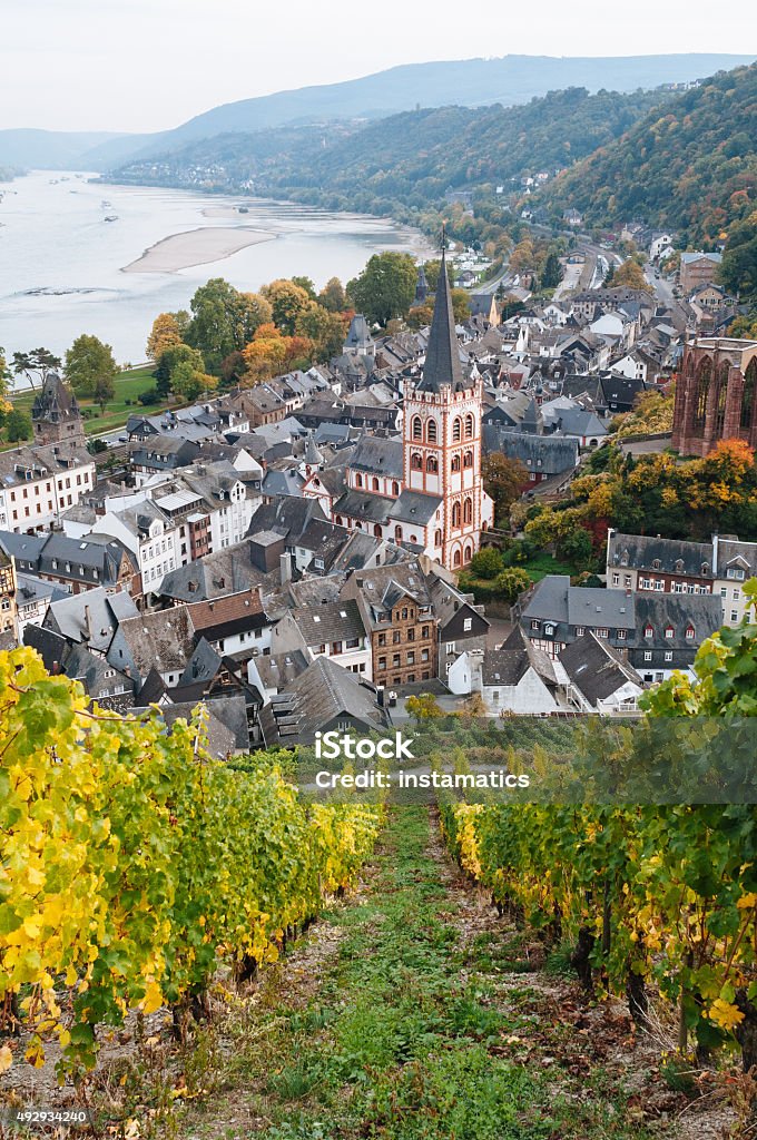 Bacharach in Germany Bacharach with vineyards and the Rhine Valley 2015 Stock Photo