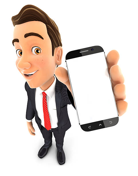 3d businessman holding smartphone in hand, isolated white background