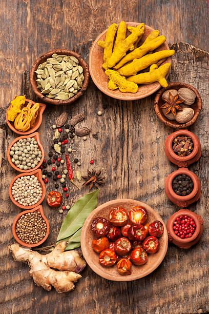 istock Spices on a wooden background. 492937306