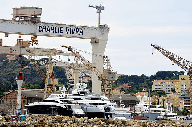 La Ciotat, France - september 4, 2015: Shipyard in La Ciotat near Marseille specialized in maintenance and large luxury yacht construction