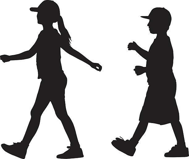 ilustraciones, imágenes clip art, dibujos animados e iconos de stock de girlandboy caminando en línea - swing child silhouette swinging