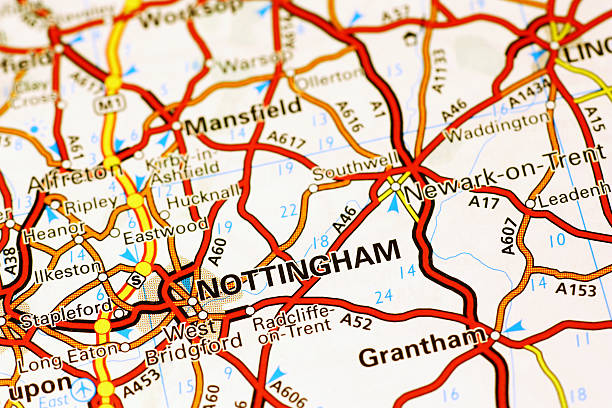 Nottingham area on a map Area of Nottingham (United Kingdom) on a map nottinghamshire map stock pictures, royalty-free photos & images