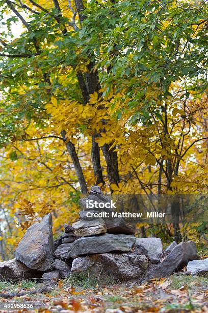 Cairn Rock Pile In Woods Autumn Stock Photo - Download Image Now - 2015, Autumn, Balance