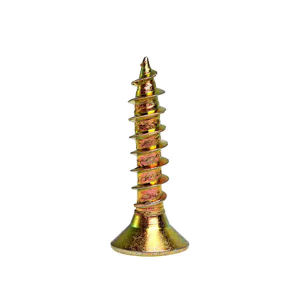 Golden screw isolated on white background