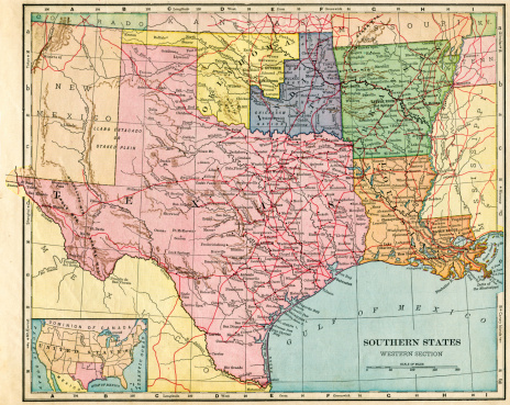 Color image of an old map of the Western United States, from the 1800's.