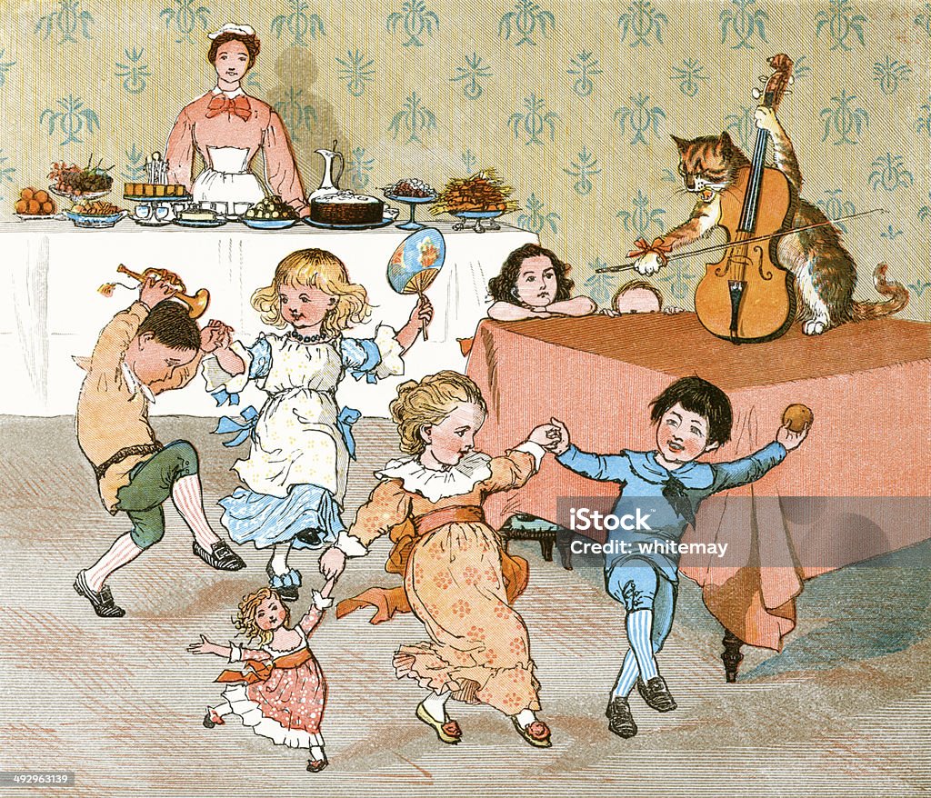 the cat fiddle, und die Kinder mit Tanz - Lizenzfrei Bilderbuch - Illustrationen Stock-Illustration