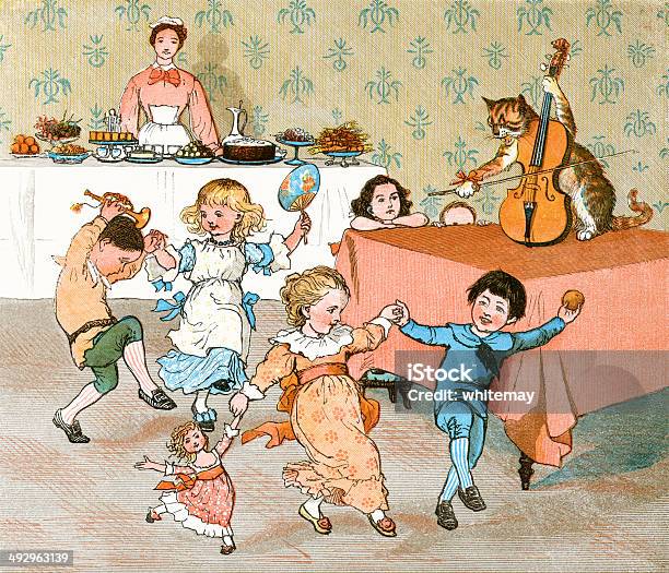 The Cat Fiddle Und Die Kinder Mit Tanz Stock Vektor Art und mehr Bilder von Bilderbuch - Illustrationen - Bilderbuch - Illustrationen, Illustration, Altertümlich