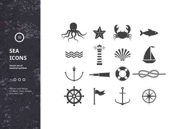 wektor zestaw ikon mapy. - nautical vessel buoy symbol computer icon stock illustrations