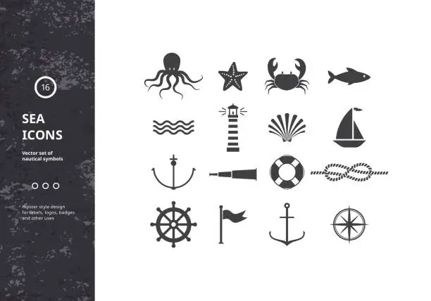 Vector illustration of Vector Set of Nautical Icons.