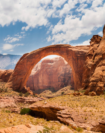 Rainbow Bridge carved by erosion in the Southern Utah desert of the United States.