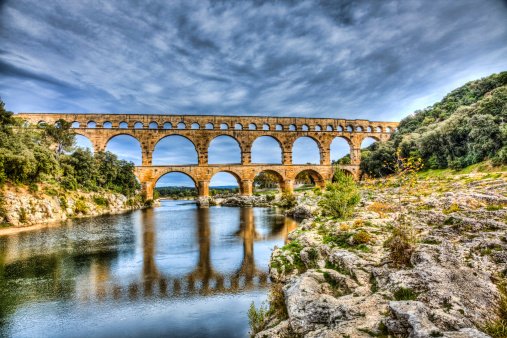 Pont du Gard is an old Roman aqueduct near Nimes in Southern France.