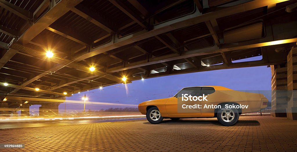 Muscle car. Classic muscle car Pontiac GTO 1970 standing under the bridge. Sports Car Stock Photo