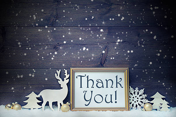 Vintage White And Golden Christmas Card, Snowflakes, Thank You stock photo