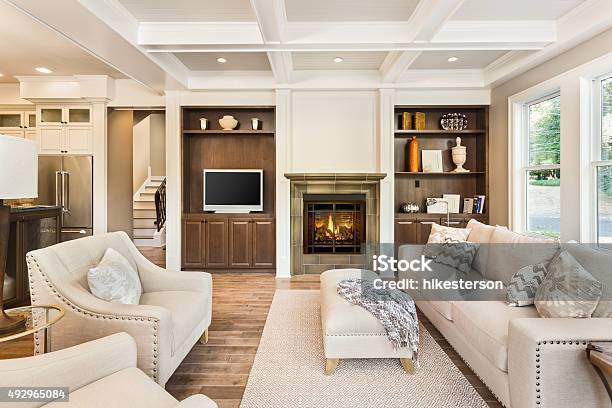 Luxurious Living Room In New Home Stock Photo - Download Image Now - Living Room, Home Interior, Home Addition