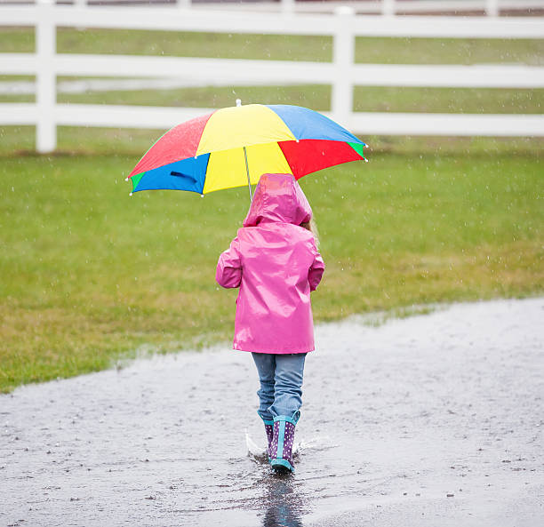 istock Girl Walking in Rain with Umbrella 492965877