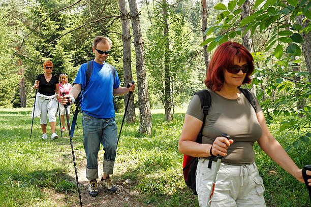 istock Group of casual middle aged people hiking 492966169