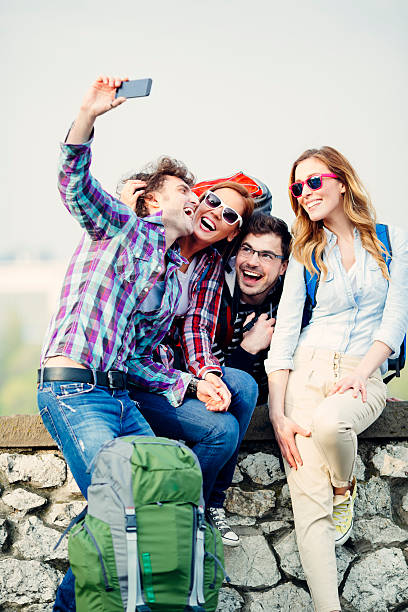 istock Cheerful Backpackers Making Selfie With Smart Phone. 492967389