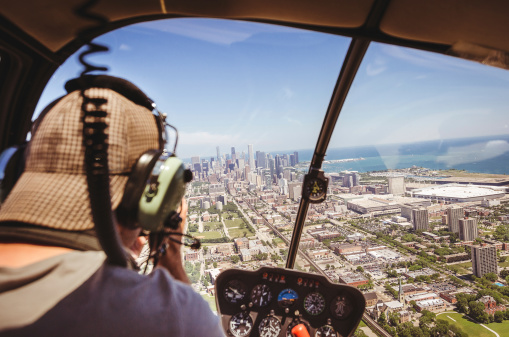 Helicopter Pilot over the chicago skyline