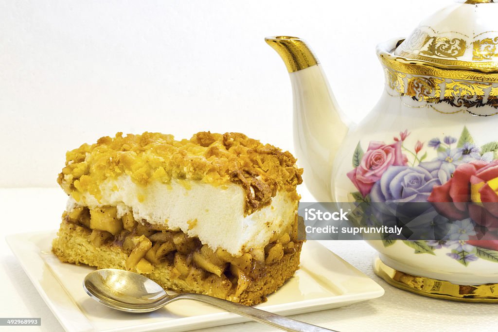 Homemade apple pie . Homemade organic apple pie dessert ready to eat . Afternoon Tea Stock Photo