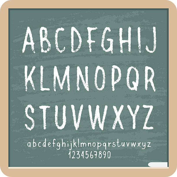 illustrazioni stock, clip art, cartoni animati e icone di tendenza di gesso lettere e numeri - alphabetical order alphabet abc chalk