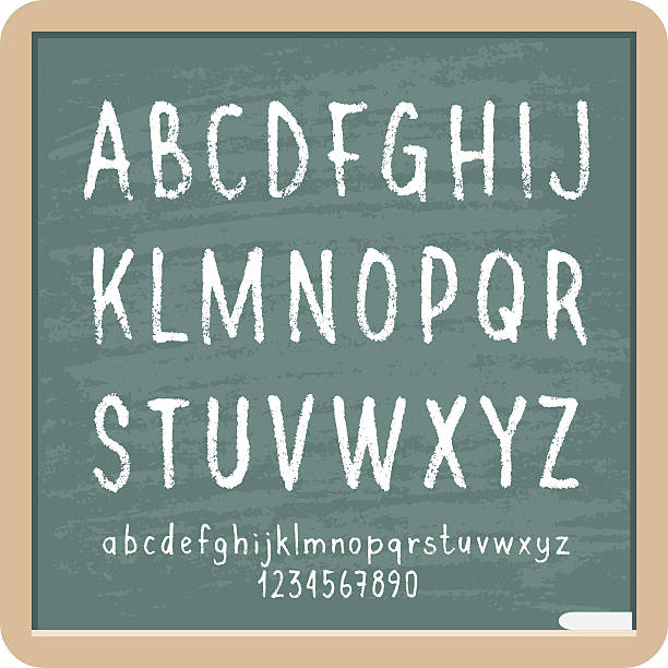 분필 문자와 숫자 - handwriting blackboard alphabet alphabetical order stock illustrations