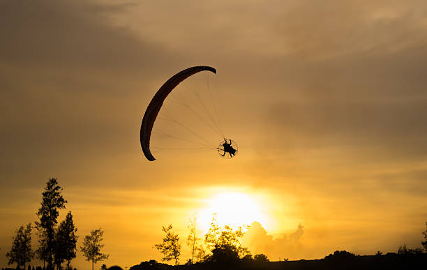 paramotor silhouette avion - plane ticket photos et images de collection