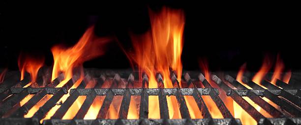 istock Hot Flaming BBQ Grill With Bright Flames And Glowing Coals 492970678