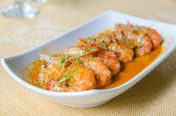 istock Curry fried shrimp with coconut milk 492971282