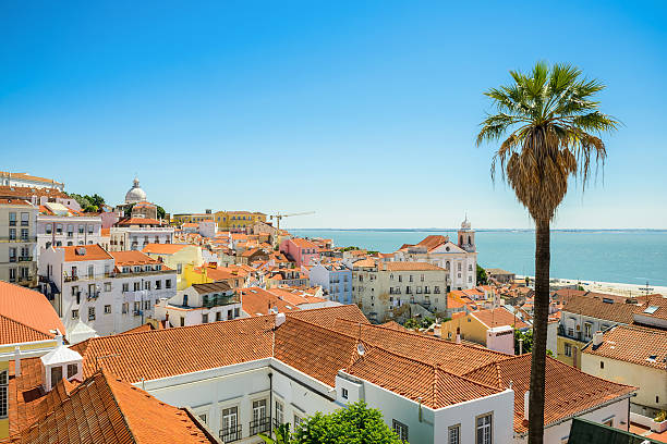 alfama el centro de la ciudad en lisboa - roof tile vacations urban scene outdoors fotografías e imágenes de stock