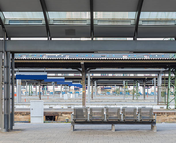 The steel chair on the platform in train station at Frankfurt, Germany