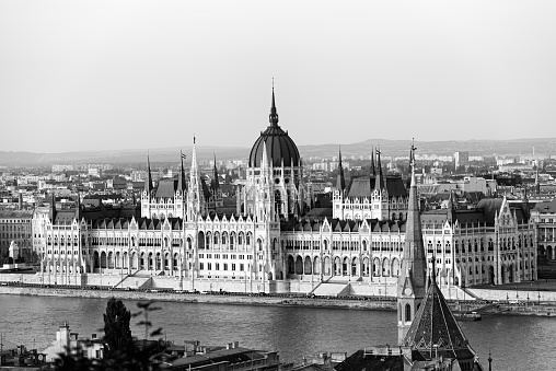 Budapest hungarian parliament with the river Danube in the foreground