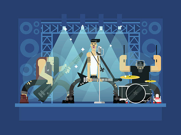 ilustrações, clipart, desenhos animados e ícones de banda de rock ilustração - guitar musical band popular music concert music