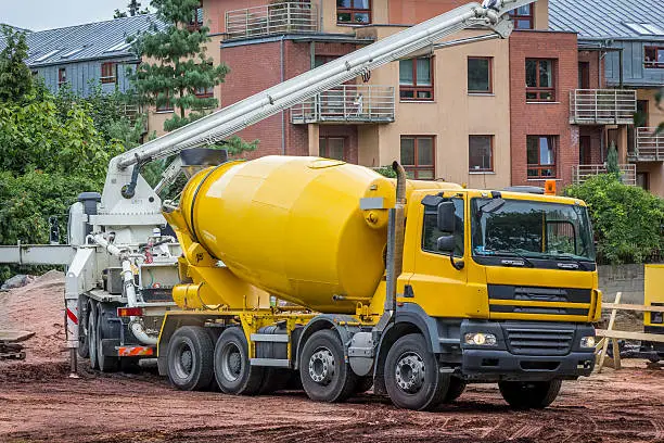 Photo of Concrete mixer truck in construction site