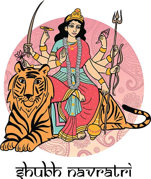 Vector illustration of Hindu goddess Durga.