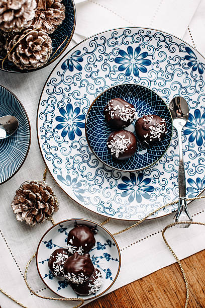 Homemade chocolate candy overhead table top