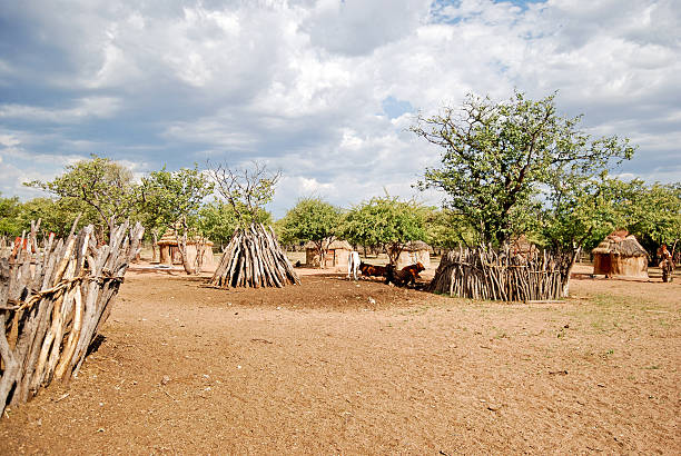 donne con capanne villaggio tradizionale in namibia, africa - africa south africa child african culture foto e immagini stock