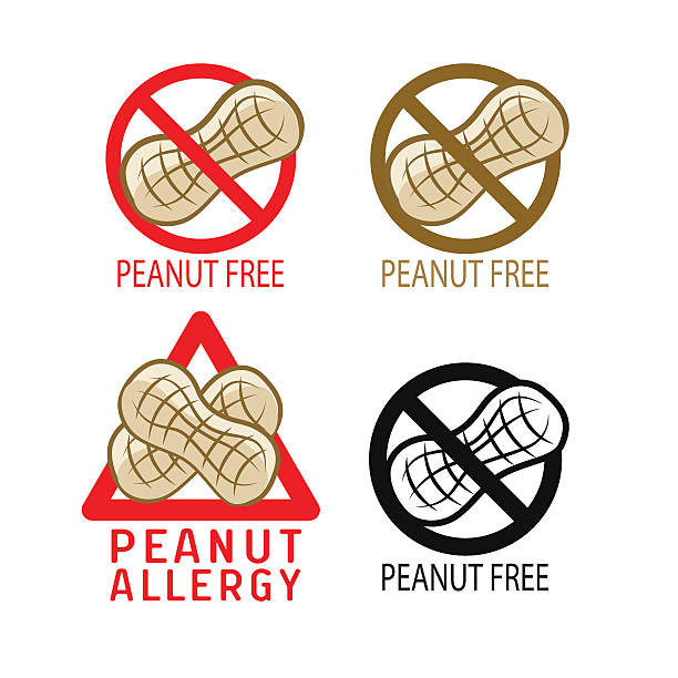 ilustraciones, imágenes clip art, dibujos animados e iconos de stock de cacahuete símbolo de cortesía. icono conjunto de ilustraciones vectoriales. - allergy food peanut pollen