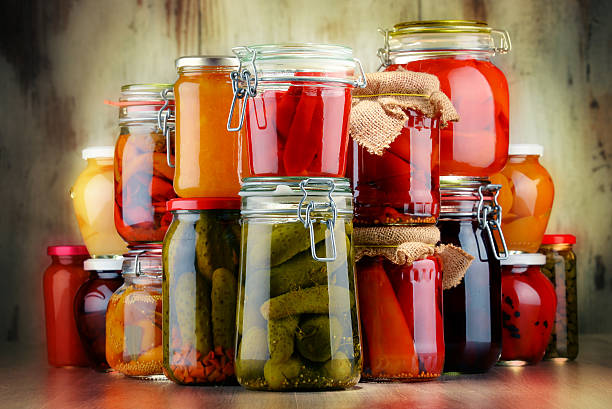 istock Jars with pickled vegetables and fruity compotes 492992040