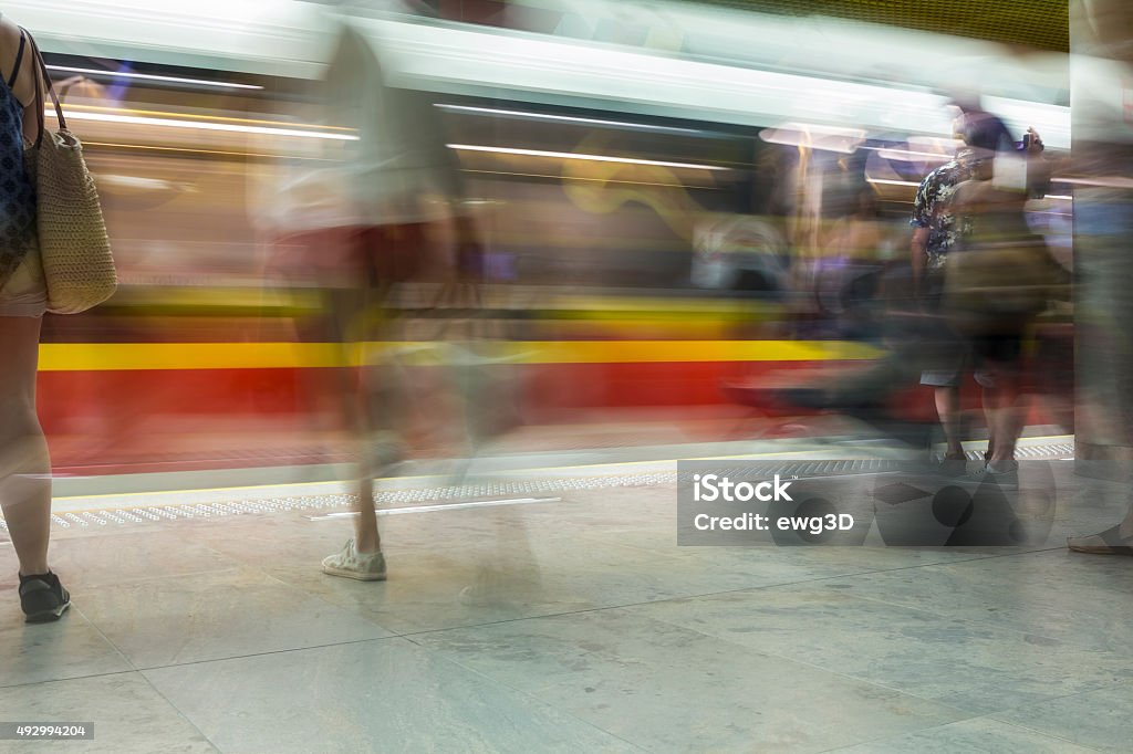 Subway train leaving station Subway train accelerating from subway station in Warsaw, Poland Subway Stock Photo