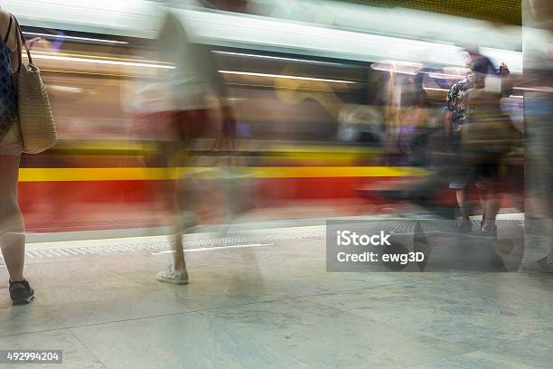 Subway Train Leaving Station Stock Photo - Download Image Now - Subway, Subway Train, Warsaw