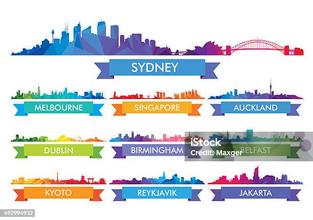 Colorful City Skyline Australia And The Island Country Stock Illustration - Download Image Now