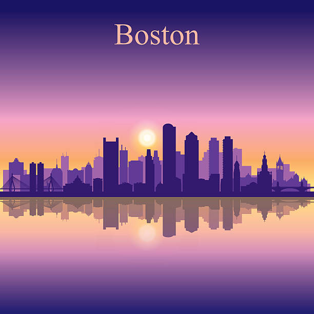 ボストンの街並みのシルエットの背景 - boston skyline night city点のイラスト素材／クリップアート素材／マンガ素材／アイコン素材