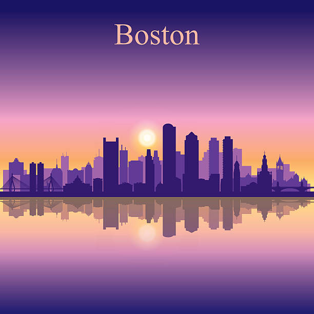 boston panoramę miasta sylwetka tło - boston skyline panoramic night stock illustrations