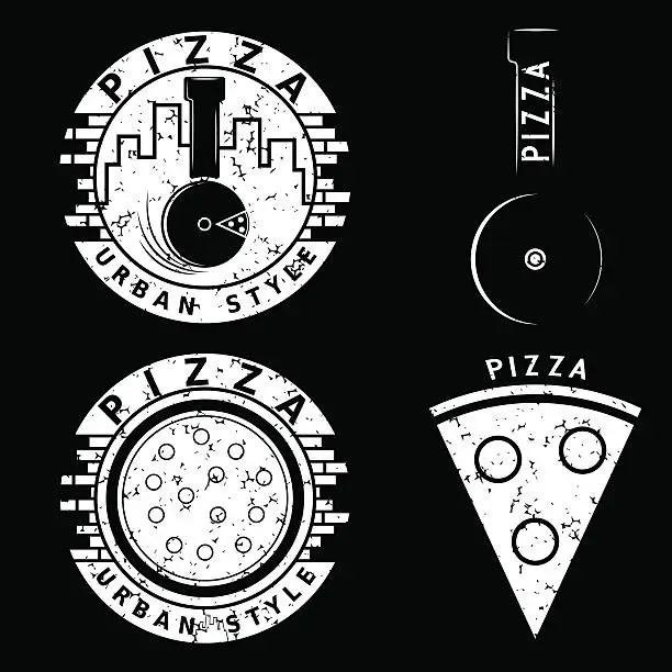 Vector illustration of grunge urban style pizza vector labels and elements set