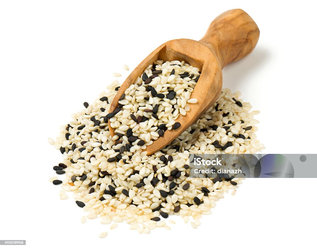 black and white sesame seeds isolated on white background Sesame Stock Photo