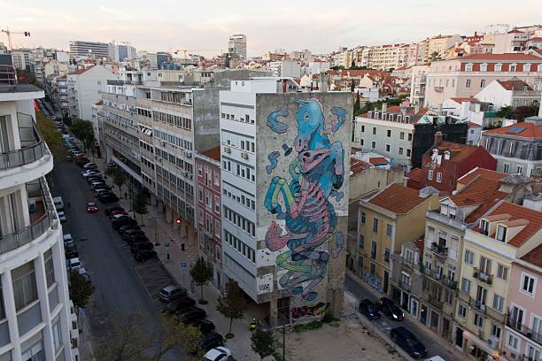 Mouraria, Lisbon, Portugal. July 21, 2023. Captivating Lisbon's Mouraria district, a fado-inspired painting, exudes the soulful melodies and rich culture of Portugal.