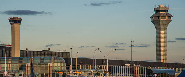 Control towers at Chicago airport stock photo